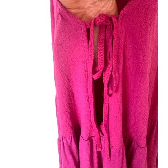 Free People Oversized Tank Top Tiered Ruffle Hem Tunic Pink Back Tie XS Romantic - Picture 9 of 12